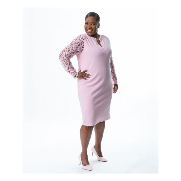 NWT KASPER DRESS Womens Pink Lined Long Sleeve Knee Length Sheath Dress S - Picture 3 of 5